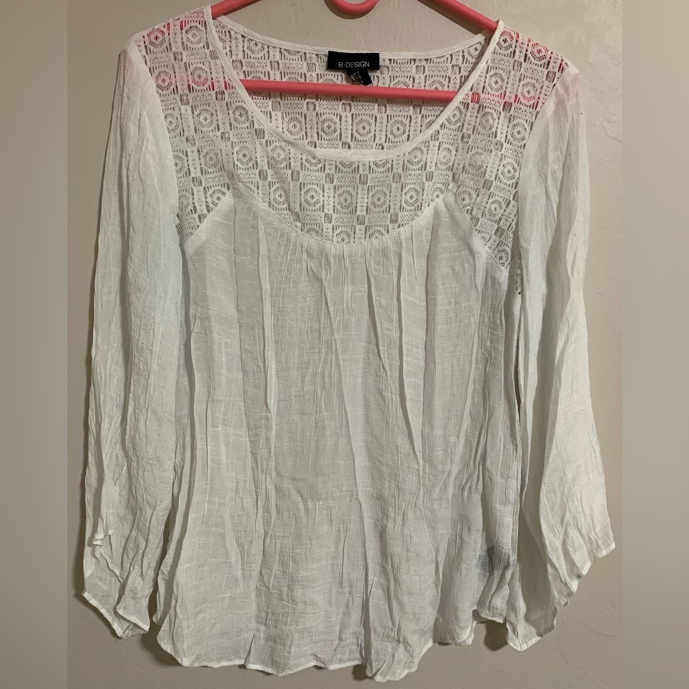 B Design Lace Knit 3/4 Bell Sleeve Blouse Boho Tunic Casual Top Size Medium